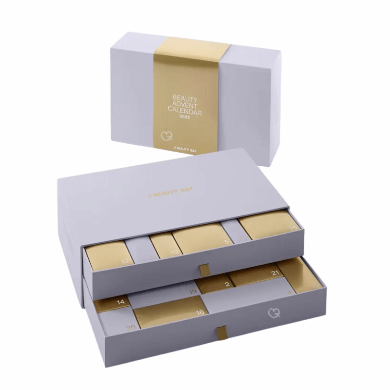 Beauty Bay Advent Calendar 2025 limited edition with 23 full-size and 4 mini makeup, skincare, haircare, and body care treats for beauty enthusiasts.