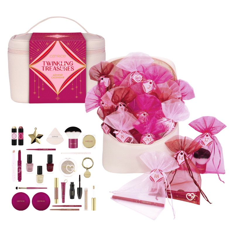 Catrice Advent Calendar 2025 in festive gold and red design with 24 limited edition makeup and beauty surprises.
