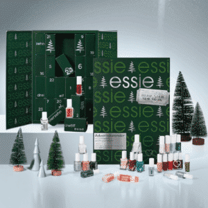 Essie Advent Calendar 2025 festive box with 24 nail polishes and care treats, including exclusive US shades.