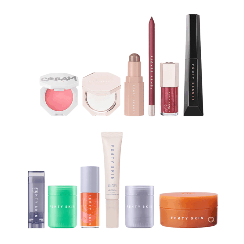 Fenty Beauty Advent Calendar 2025 with 12 mini and full-size makeup and skincare treats in festive gift packaging.