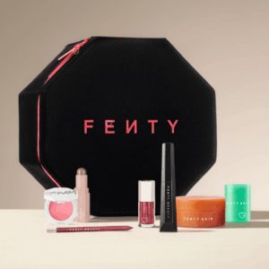 Fenty Beauty Advent Calendar 2025 with 12 mini and full-size makeup and skincare treats in festive gift packaging.
