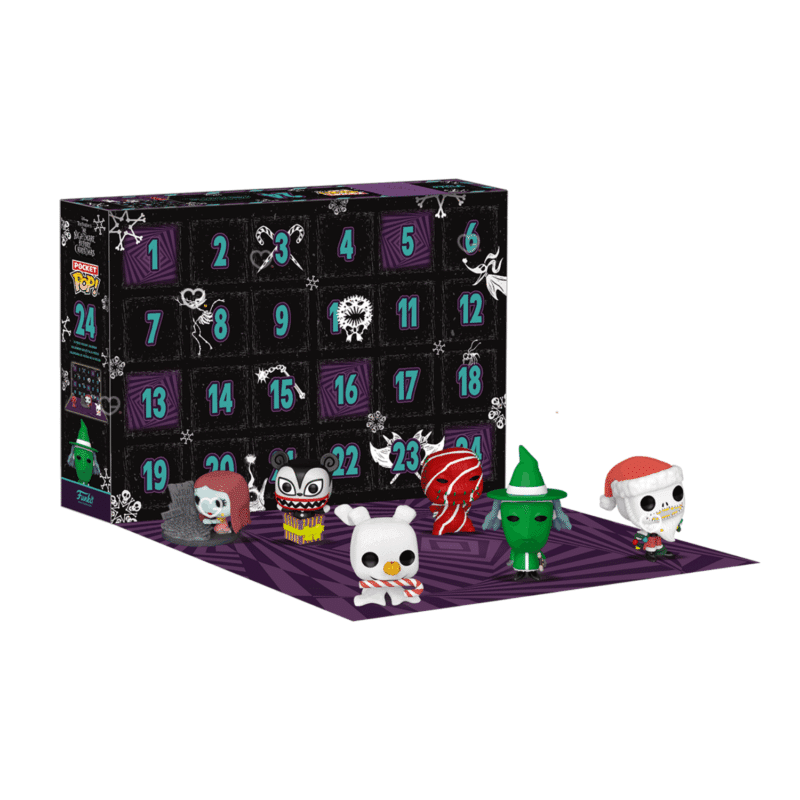 Funko POP The Nightmare Before Christmas Advent Calendar 2025 with 24 mini vinyl figures of Halloween Town characters.