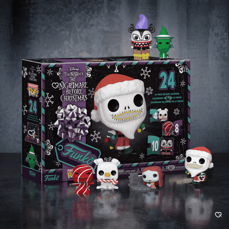 Funko POP The Nightmare Before Christmas Advent Calendar 2025 with 24 mini vinyl figures of Halloween Town characters.
