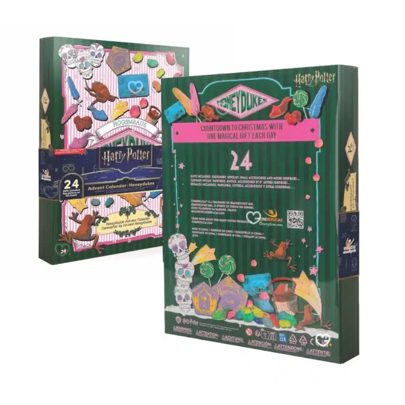 Harry Potter Honeydukes Advent Calendar 2025 with 24 festive collectibles like socks, keychains and puzzles for fans and gift-givers.