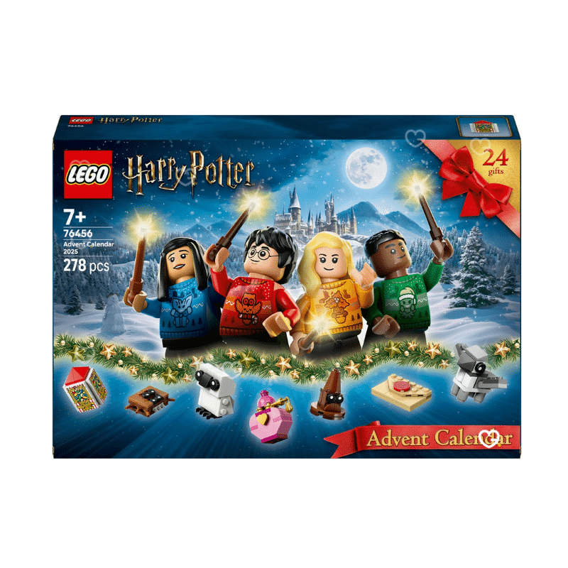 Lego Harry Potter (76456) Advent Calendar 2025 with 24 festive builds, 8 minifigures, magical creatures and 278 collectible pieces for families and fans.