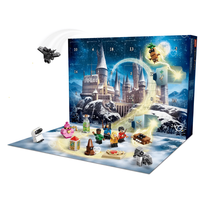 Lego Harry Potter (76456) Advent Calendar 2025 with 24 festive builds, 8 minifigures, magical creatures and 278 collectible pieces for families and fans.