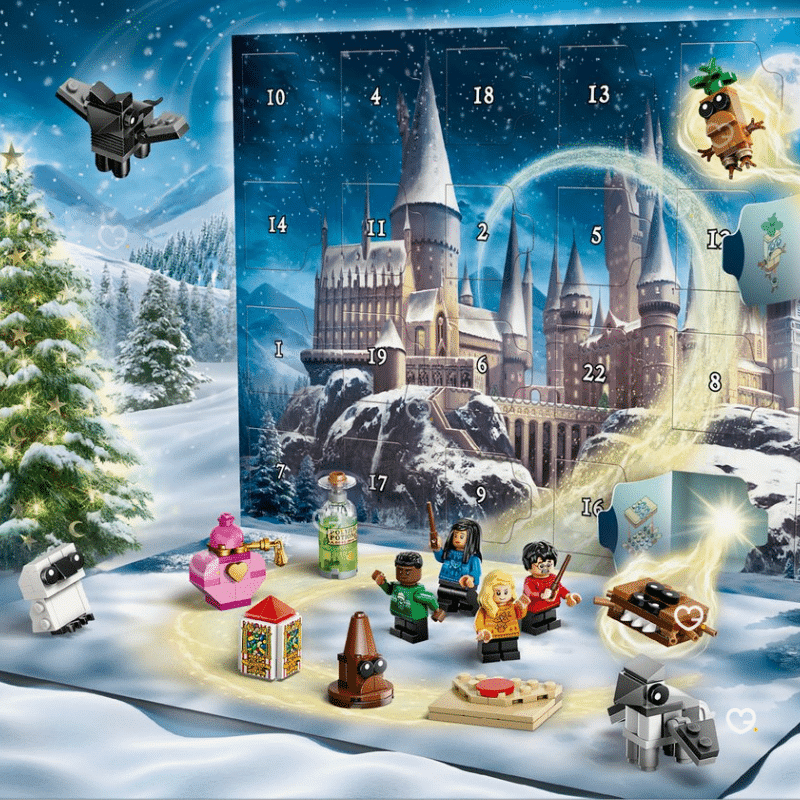 Lego Harry Potter (76456) Advent Calendar 2025 with 24 festive builds, 8 minifigures, magical creatures and 278 collectible pieces for families and fans.