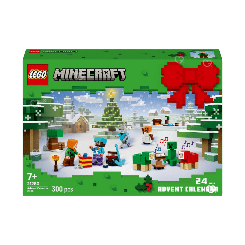 Lego Minecraft (21280) Advent Calendar 2025 with 24 festive builds, 300 pieces and holiday minifigures for kids and collectors.