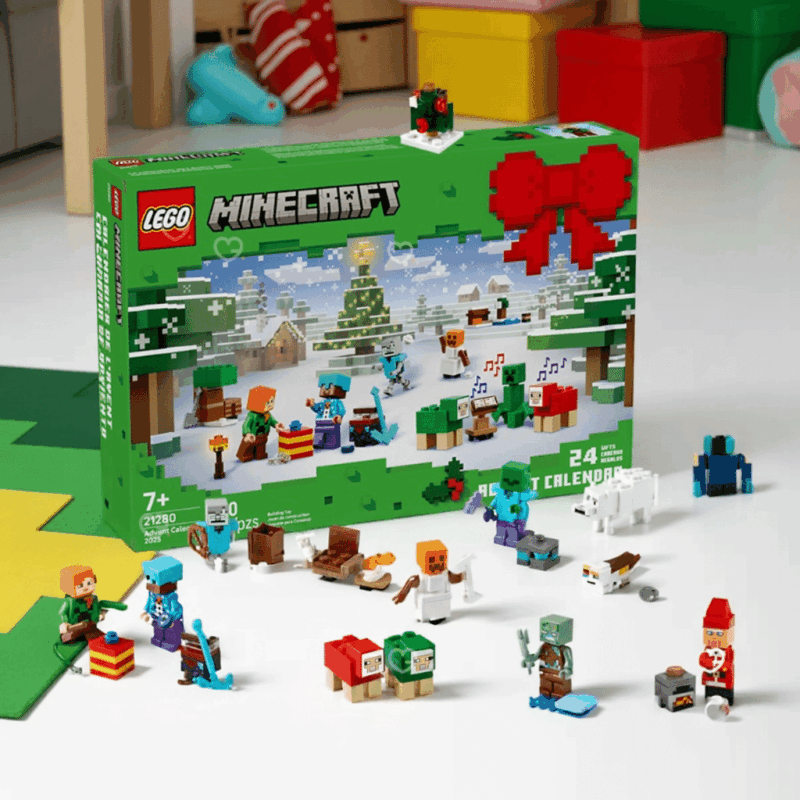 Lego Minecraft (21280) Advent Calendar 2025 with 24 festive builds, 300 pieces and holiday minifigures for kids and collectors.