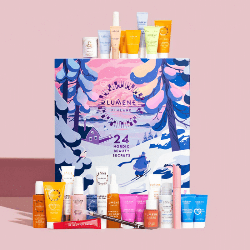 Lumene Advent Calendar 2025 in festive Nordic design with 24 mini skincare, haircare and makeup treats.