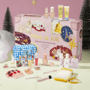 Paul & Joe Advent Calendar 2025 in festive box with 24 beauty treats including primers, lipsticks and skincare.