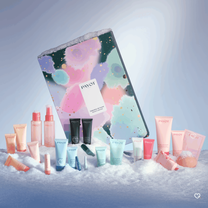 Payot Advent Calendar 2025 in festive box with 24 skincare, body and hair treats including masks, creams and serums.