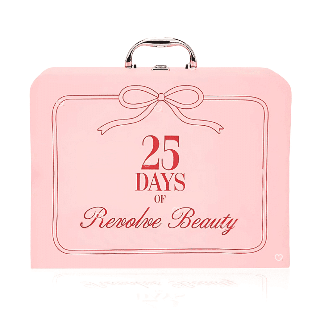 Revolve Advent Calendar 2025 with 25 luxury beauty treats including skincare, makeup, haircare, body care and cosy socks for beauty lovers.