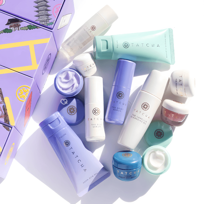 Tatcha Advent Calendar 2025 in purple festive box with 12 deluxe skincare treasures for a luxurious holiday gift.