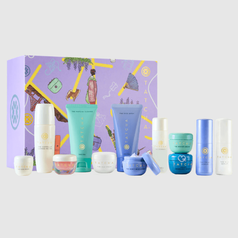 Tatcha Advent Calendar 2025 in purple festive box with 12 deluxe skincare treasures for a luxurious holiday gift.