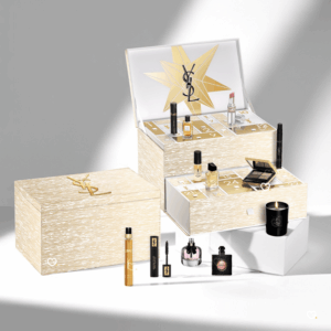YSL Beauty Advent Calendar 2025 in red festive box with 24 luxury minis, full-size lipsticks, perfume and skincare.