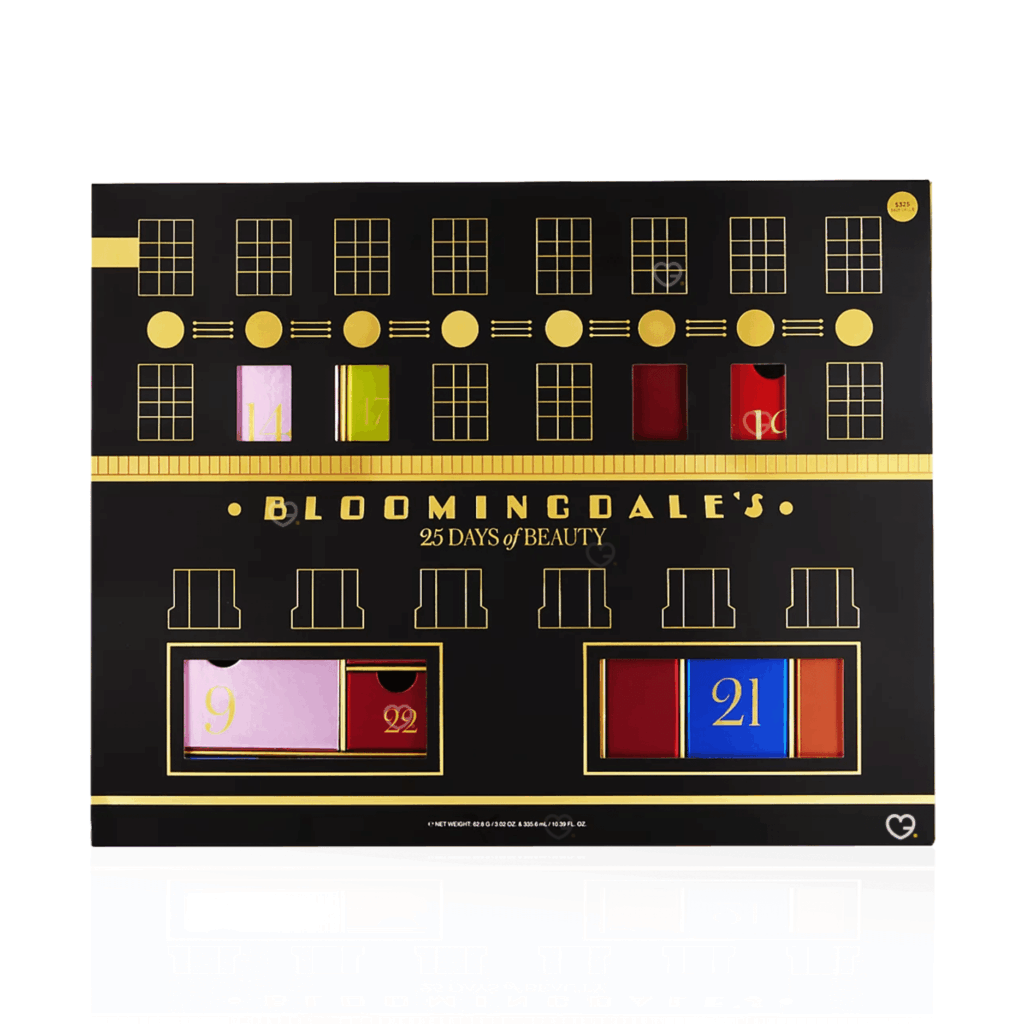 Bloomingdales Advent Calendar 2025 in red festive box with 27 luxury beauty treats from La Mer, Jo Malone and more.