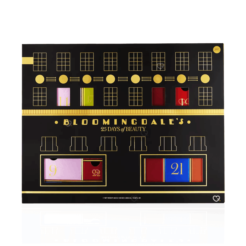 Bloomingdales Advent Calendar 2025 in red festive box with 27 luxury beauty treats from La Mer, Jo Malone and more.