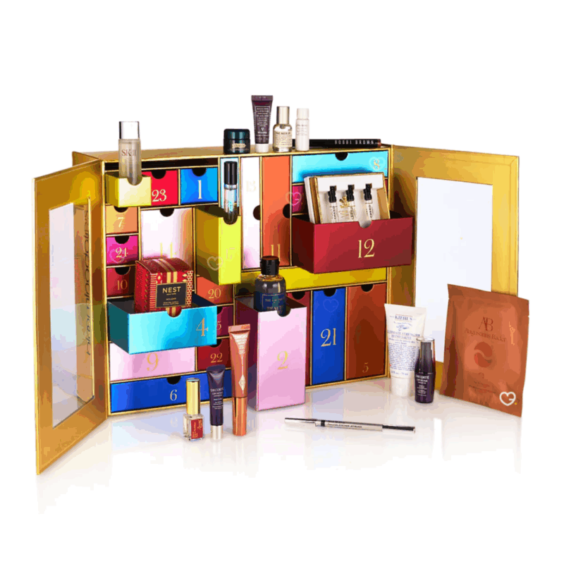 Bloomingdales Advent Calendar 2025 in red festive box with 27 luxury beauty treats from La Mer, Jo Malone and more.