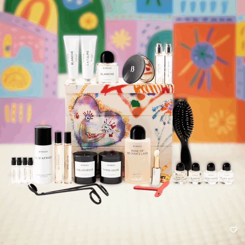 Byredo Advent Calendar 2025 with 24 perfumes, candles, skincare and luxury accessories in festive design for beauty lovers.