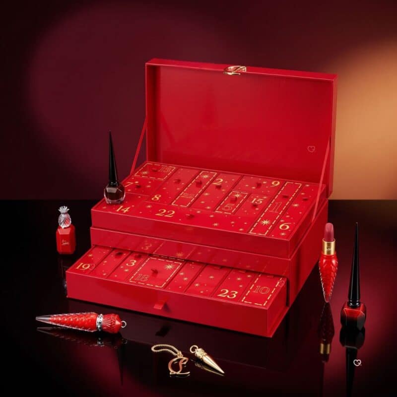 Christian Louboutin Advent Calendar 2026 open on a burgundy background
