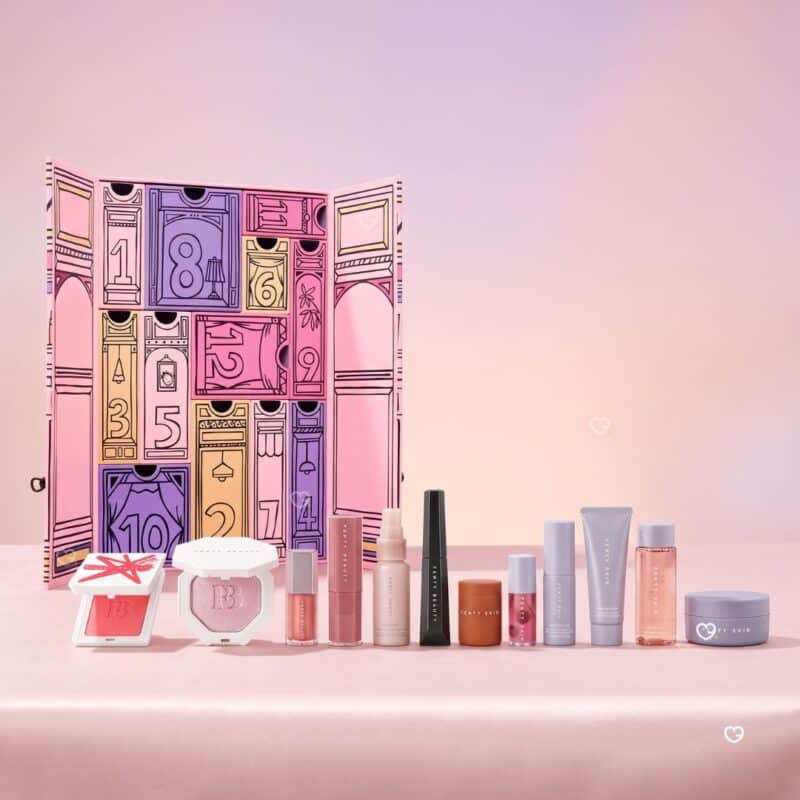 Fenty Beauty Advent Calendar 2026 full contents, 12 products behind numbered doors