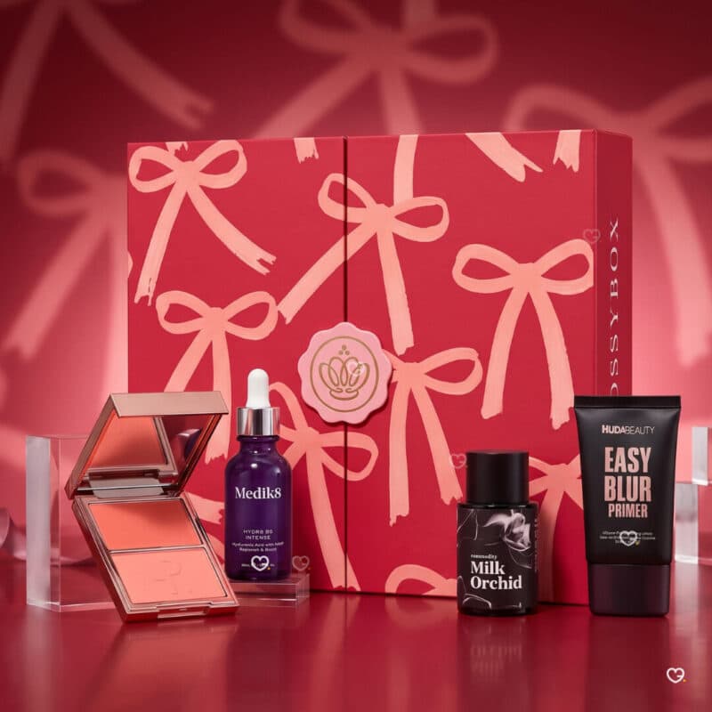 Glossybox Advent Calendar 2026 pink box with a selection of beauty products