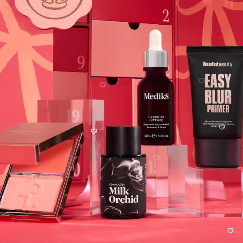 Glossybox Advent Calendar 2026 close-up of the four confirmed full-size products