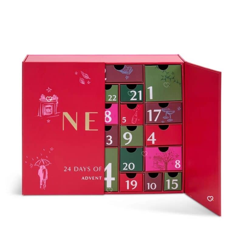Neom Advent Calendar 2026 opened box numbered drawers, candle advent calendar