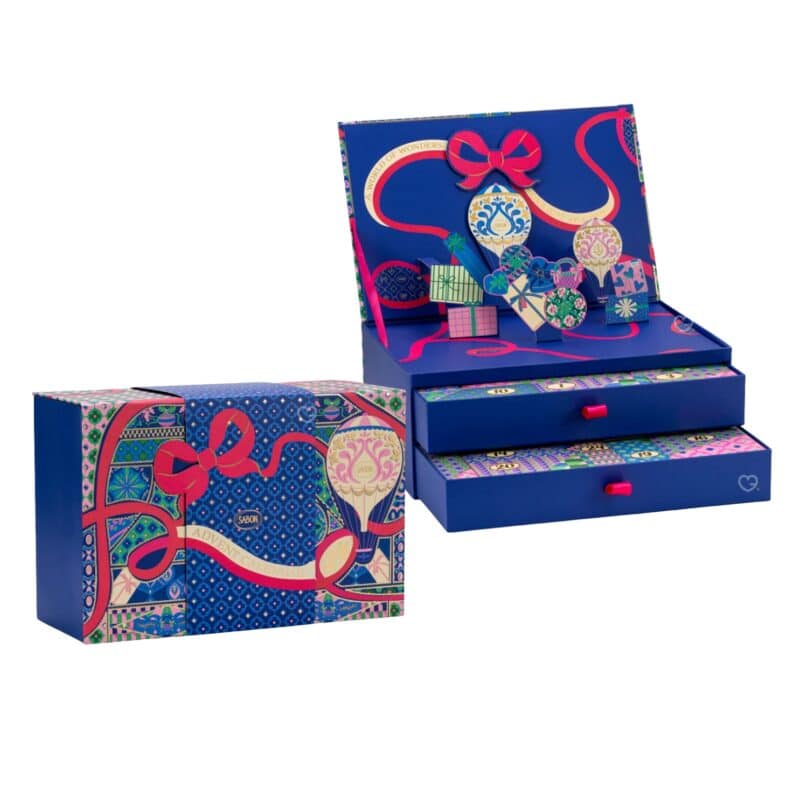 Sabon Advent Calendar 2026 shown closed and open, two-drawer beauty advent calendar