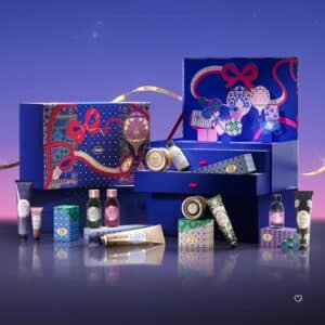 Sabon beauty advent calendar 2026 products displayed, body scrubs, shower oils and hand creams
