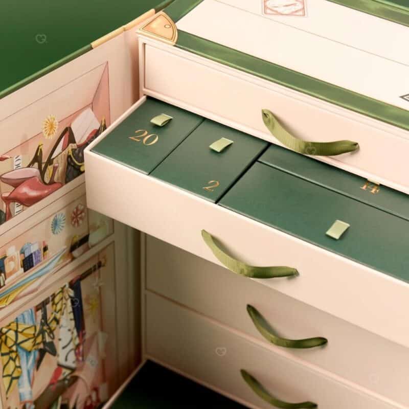 Close-up of the numbered drawers of the Vogue Festive Calendar 2026 advent calendar