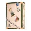 Vogue Festive Calendar 2026 travel trunk box, cream with forest green piping and gold corners, closed view