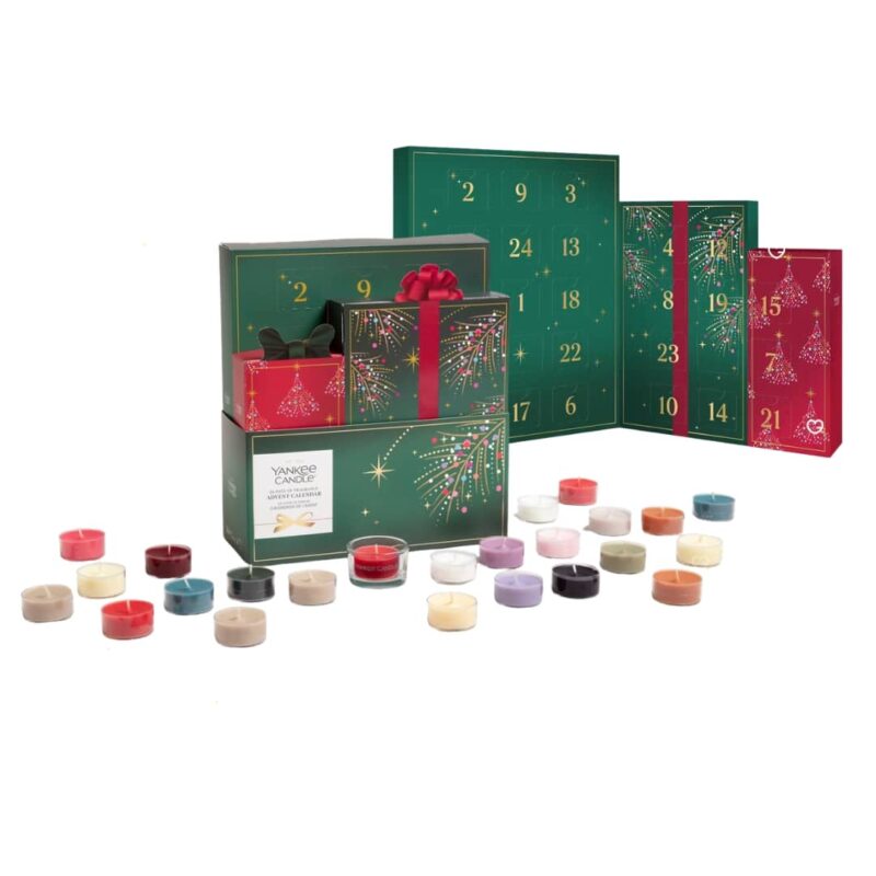 Yankee Candle advent calendar tea lights laid out in a fan