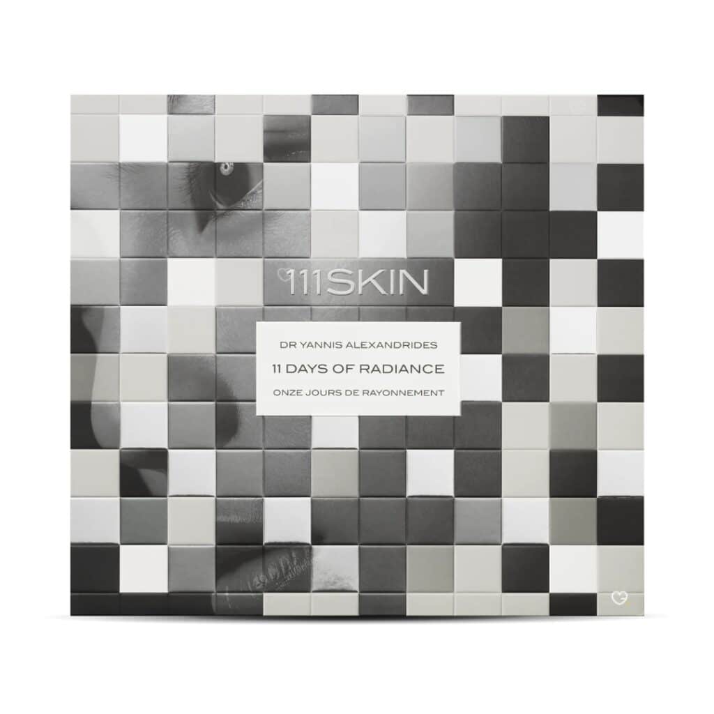 111Skin Advent Calendar 2026 closed silver metallic chest, luxury skincare advent calendar