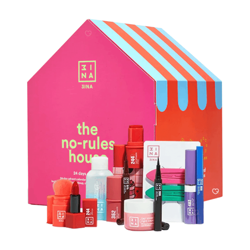 3INA Advent Calendar 2025 with 24 colourful mini makeup products and accessories, perfect for young beauty lovers seeking festive surprises.