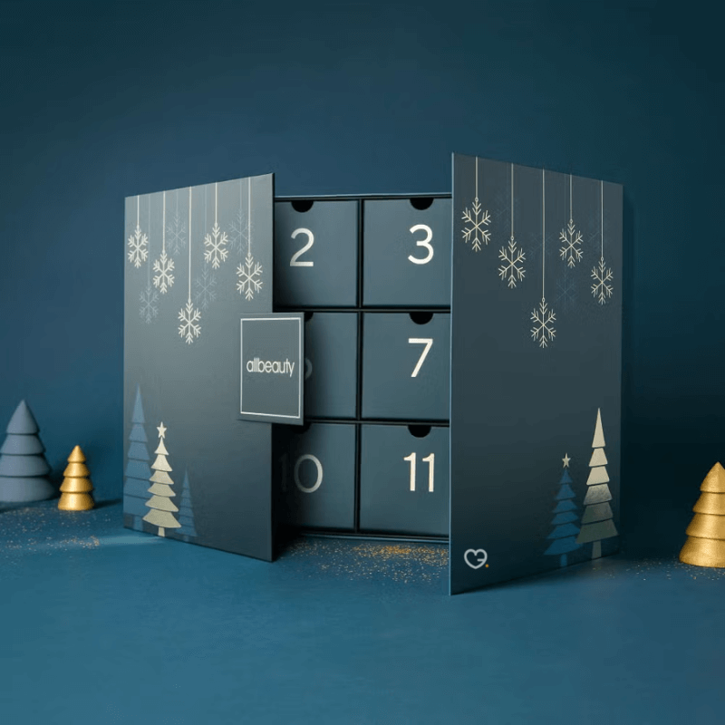 AllBeauty Advent Calendar 2025 with 12 festive days of luxury skincare, fragrances, and haircare minis, perfect for beauty lovers.