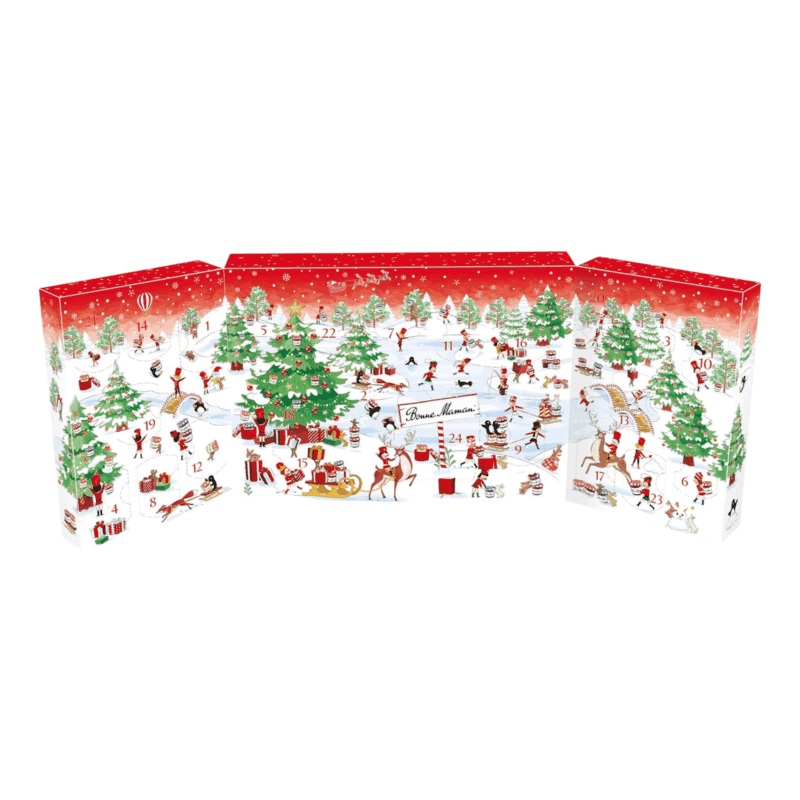 Bonne Maman Advent Calendar 2025 with 23 gourmet jams, caramels and spreads in festive packaging, perfect for adult food lovers.