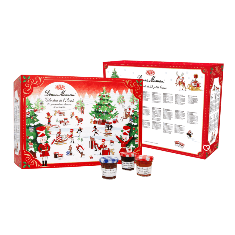 Bonne Maman Advent Calendar 2025 with 23 gourmet jams, caramels and spreads in festive packaging, perfect for adult food lovers.