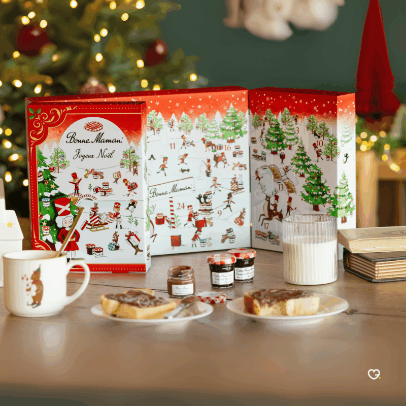 Bonne Maman Advent Calendar 2025 with 23 gourmet jams, caramels and spreads in festive packaging, perfect for adult food lovers.