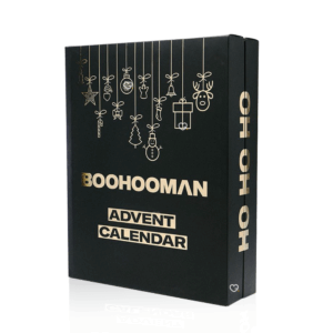 BoohooMAN Advent Calendar 2025 featuring 24 premium men’s grooming products in sleek black packaging, perfect for style-conscious men. Perfect gift for beauty for men