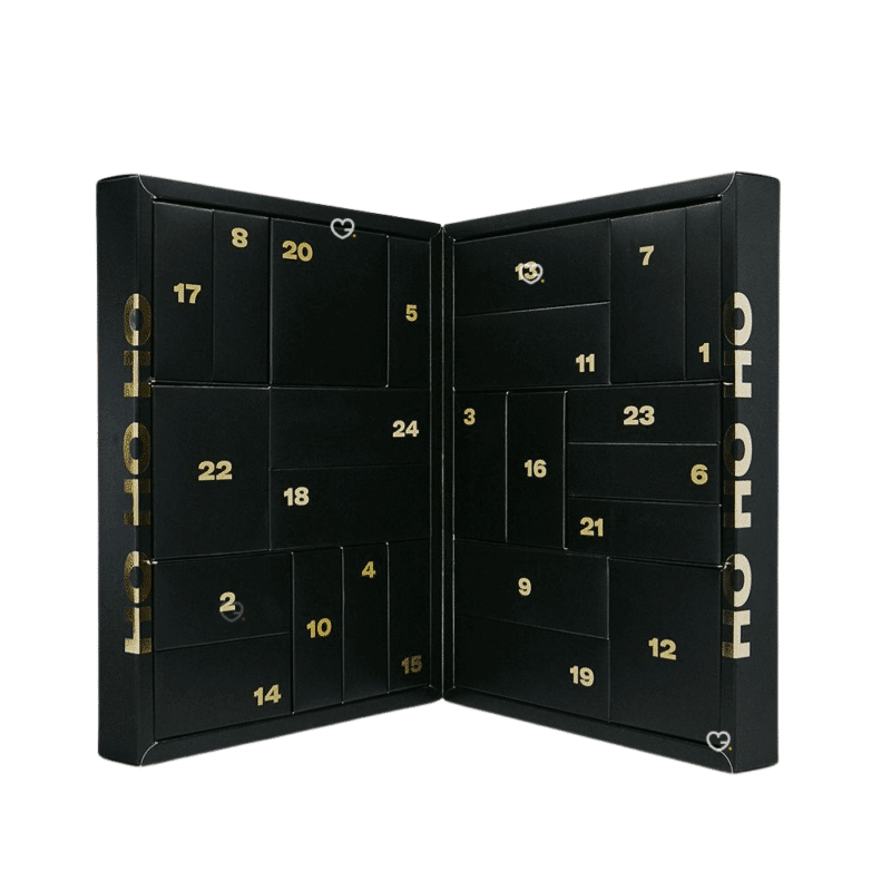 BoohooMAN Advent Calendar 2025 featuring 24 premium men’s grooming products in sleek black packaging, perfect for style-conscious men. Perfect gift for beauty for men