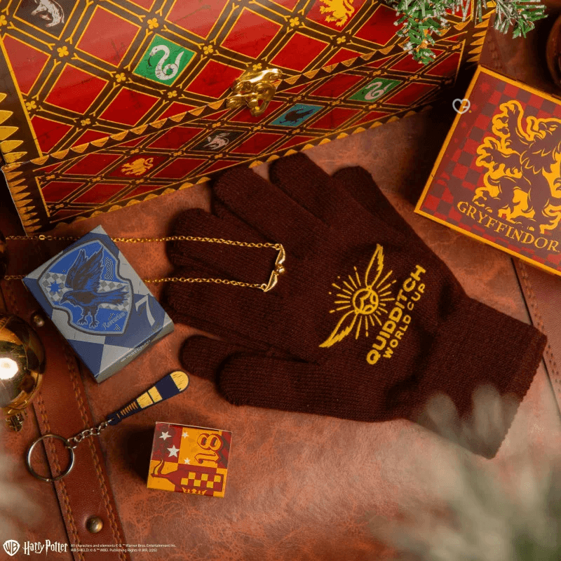 Harry Potter Deluxe Quiddtich Advent Calendar 2025 with 24 themed gifts like socks, keychain, and Golden Snitch items for collectors and fans.