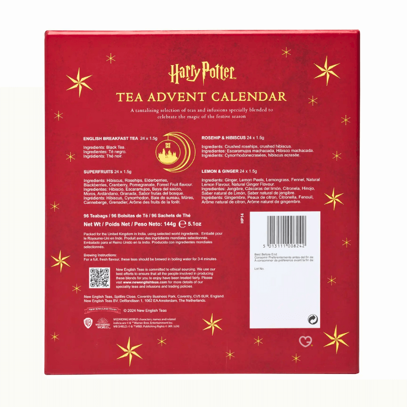 Harry Potter Tea Advent Calendar 2025 with 24 drawers of black, fruit and herbal infusions. Magical festive gift for tea lovers and fans.