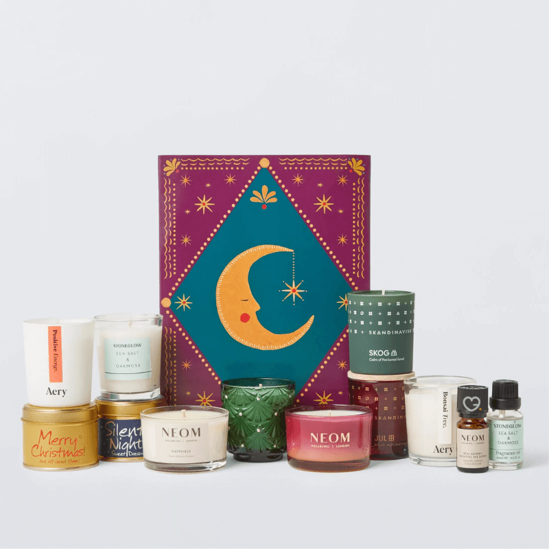 John Lewis Candle Advent Calendar 2025 featuring 12 luxury scented candles and oils in festive packaging, perfect for home fragrance lovers.