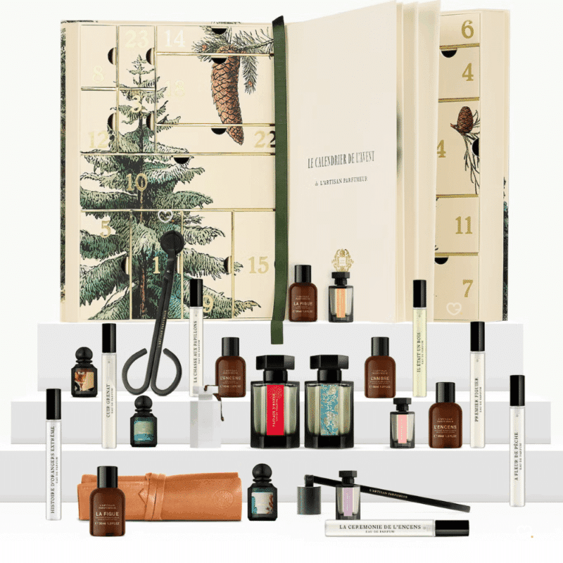L'Artisan Parfumeur Advent Calendar 2025 with 24 perfumes, body care and home accessories in a festive box for luxury fragrance lovers.