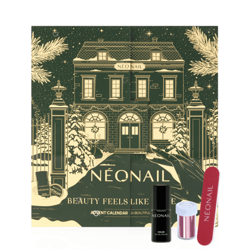 Neonail Advent Calendar 2025 with 24 nail polishes, bases and nail art surprises in festive packaging for beauty enthusiasts.
