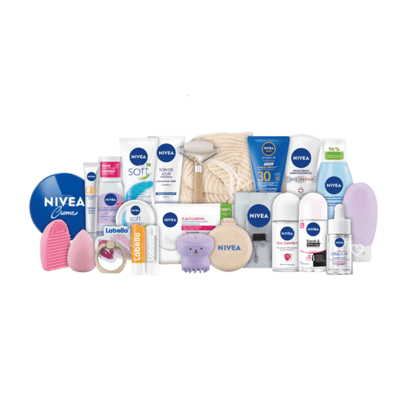 Nivea Advent Calendar 2025 with 24 festive skincare surprises including creams, lip care and beauty accessories for women.
