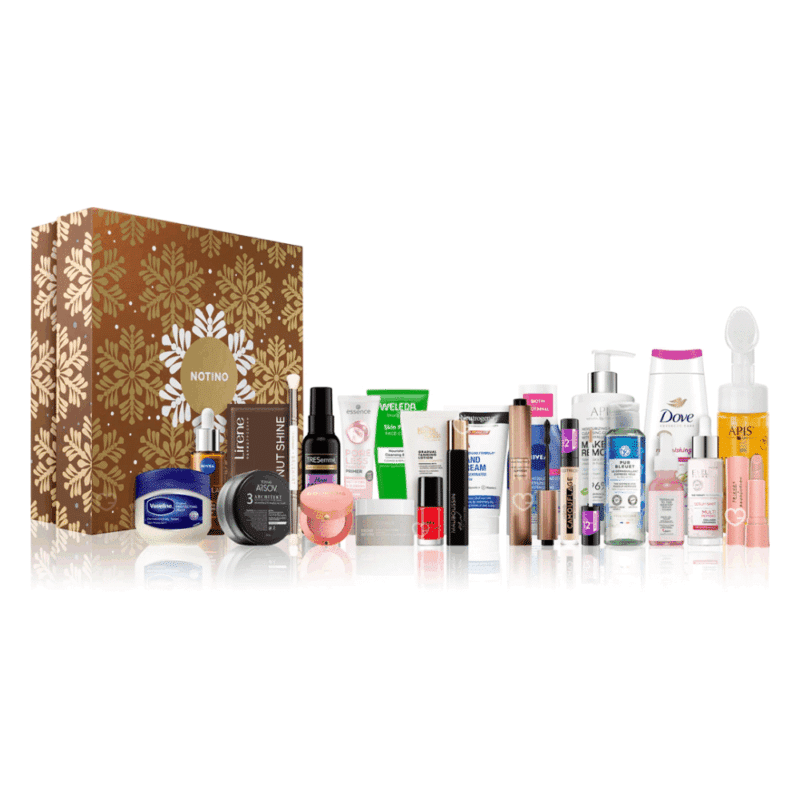 Notino Advent Calendar 2025 for women with 24 beauty treats—skincare, makeup, perfume, and hair care in elegant festive packaging.