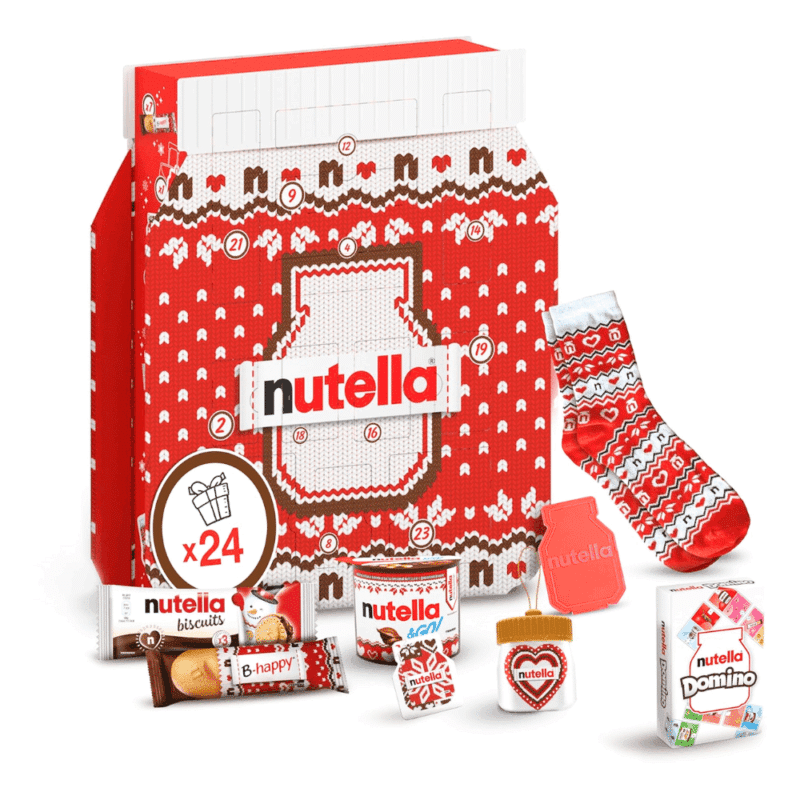 Nutella Advent Calendar 2025 with 24 festive treats—mini spreads, cookies, waffles, and gifts—perfect for families and chocolate lovers.